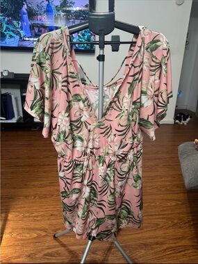 VENUS Pink Tropical Floral V-Neck Romper
